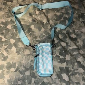 Checkered water bottle and card holder